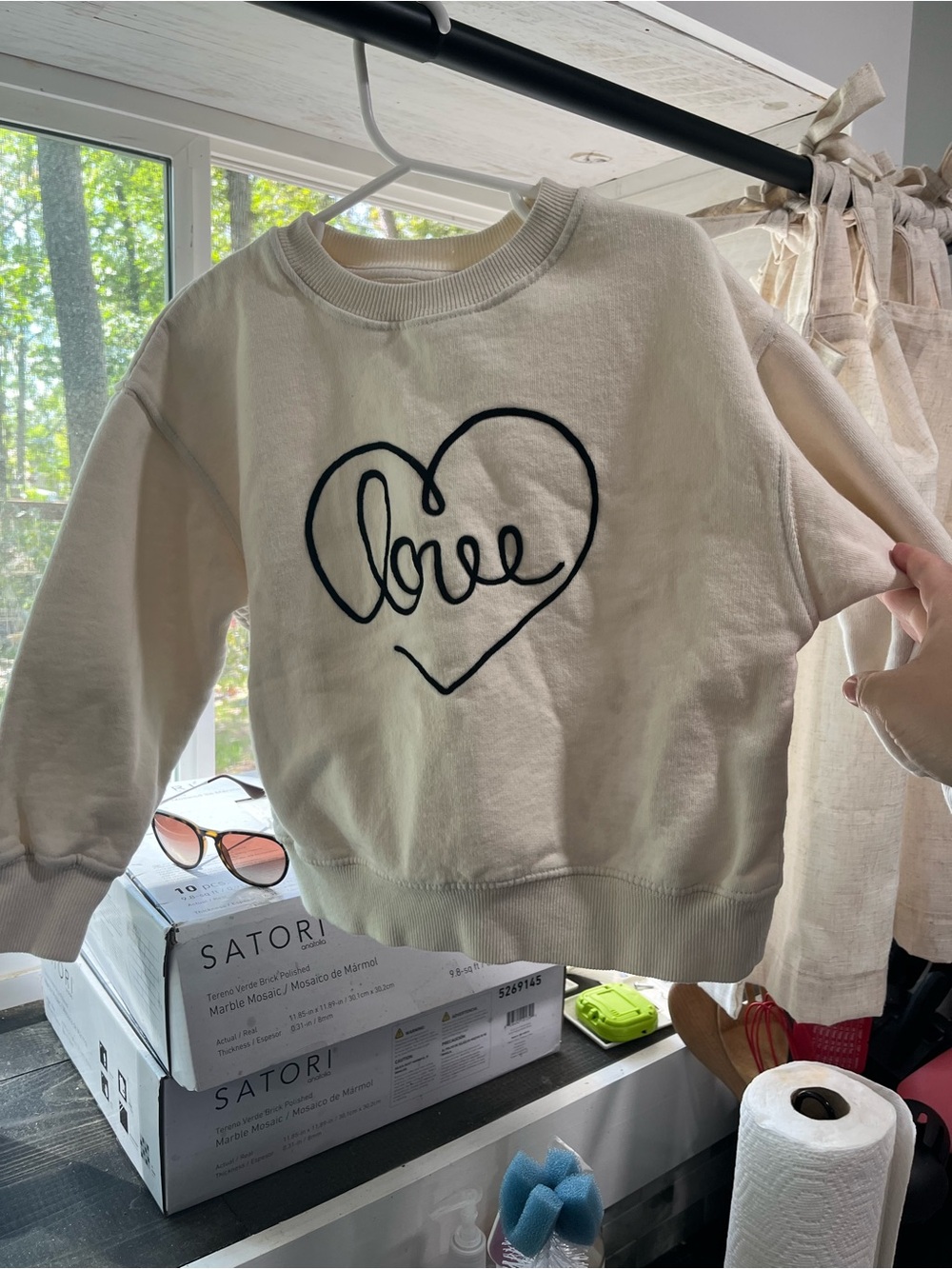 Girls Cream 'Love' Heart Sweatshirt